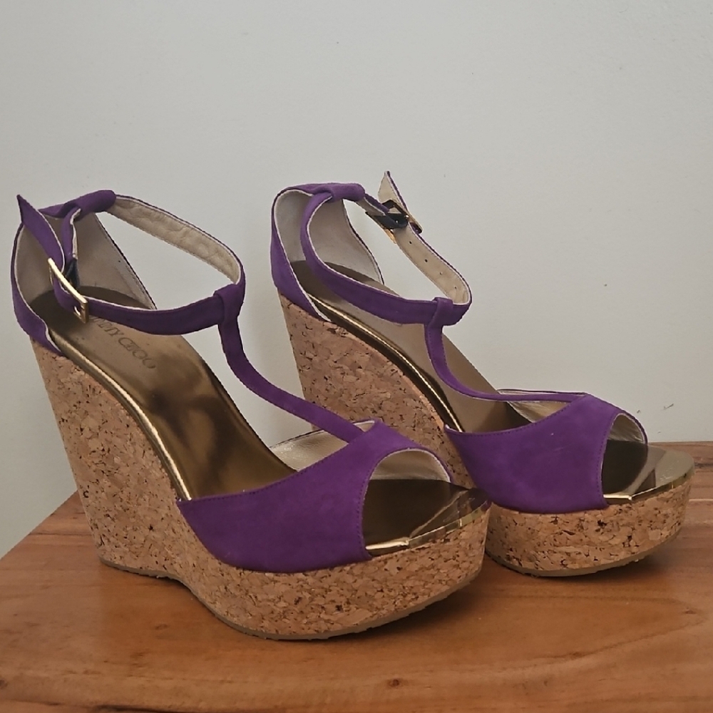 Jimmy Choo Purple Cork Platform Sandals